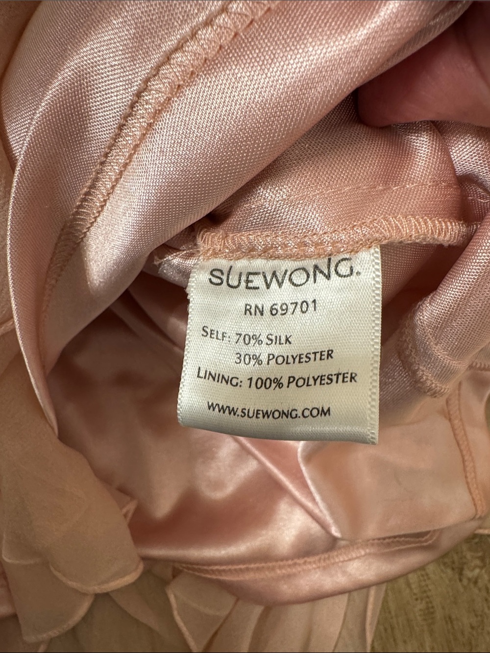 Sue Wong Peach and Mauve Beaded Tiered Chiffon Cocktail Dress - Picture 6 of 11